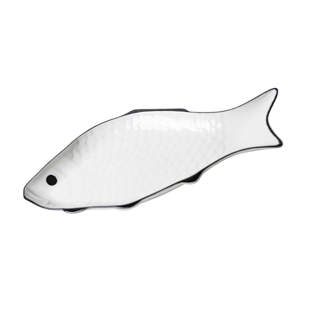 Fish-shaped Steamed Fish Plate Pizza Tray White Serving Platters Cookie Platter Dessert Bowl Casserole Dish Ceramic Tart Pan Ceramics Dish Restaurant Plate Creative Fish Holder Nut/166 (Color : White