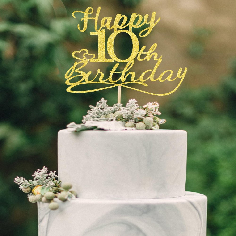 Happy 10th Birthday Cake Topper 10th Birthday Cake Toppers for girls, 10th Cake Topper, Golden Birthday cake topper, Birthday Cake Topper For Tenth, Birthday Decorations for Cake