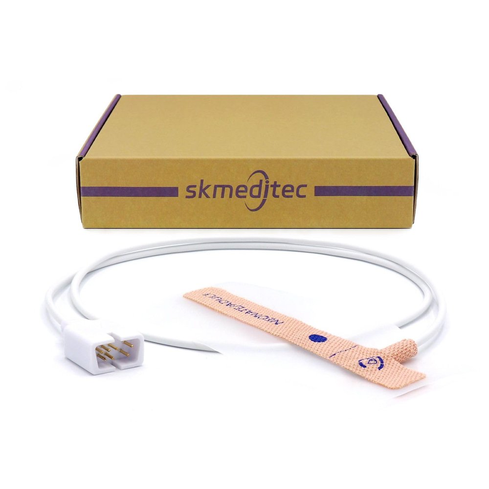 Skmeditec 4PCS Disposable SpO2 Sensor Compatible with Nellcor OxiSmart Probe for Neonate Adult, 3.2 FT Neonatal Adhesive Tape Cable with 7 Pins Connector, Replacement Cord for N25