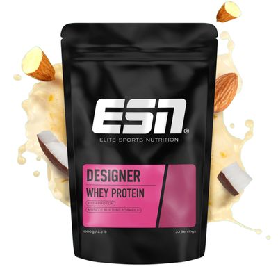 ESN Whey Protein Powder, Designer Almond Coconut Protein Powder, 1000g, 33 Servings with up to 23g Protein per Serving, Vegetarian