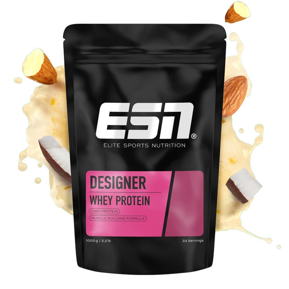 ESN Whey Protein Powder, Designer Almond Coconut Protein Powder, 1000g, 33 Servings with up to 23g Protein per Serving, Vegetarian