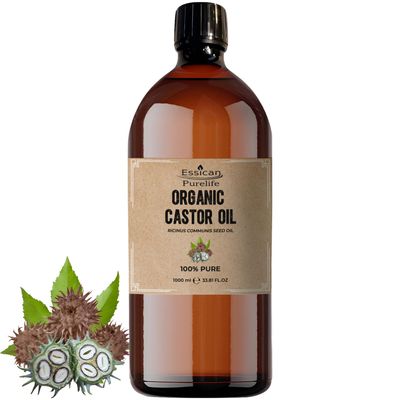 100% Pure Premium Castor Oil Organic, Cold Pressed, Hexane Free Castor Oil for Hair Growth - 1000ml