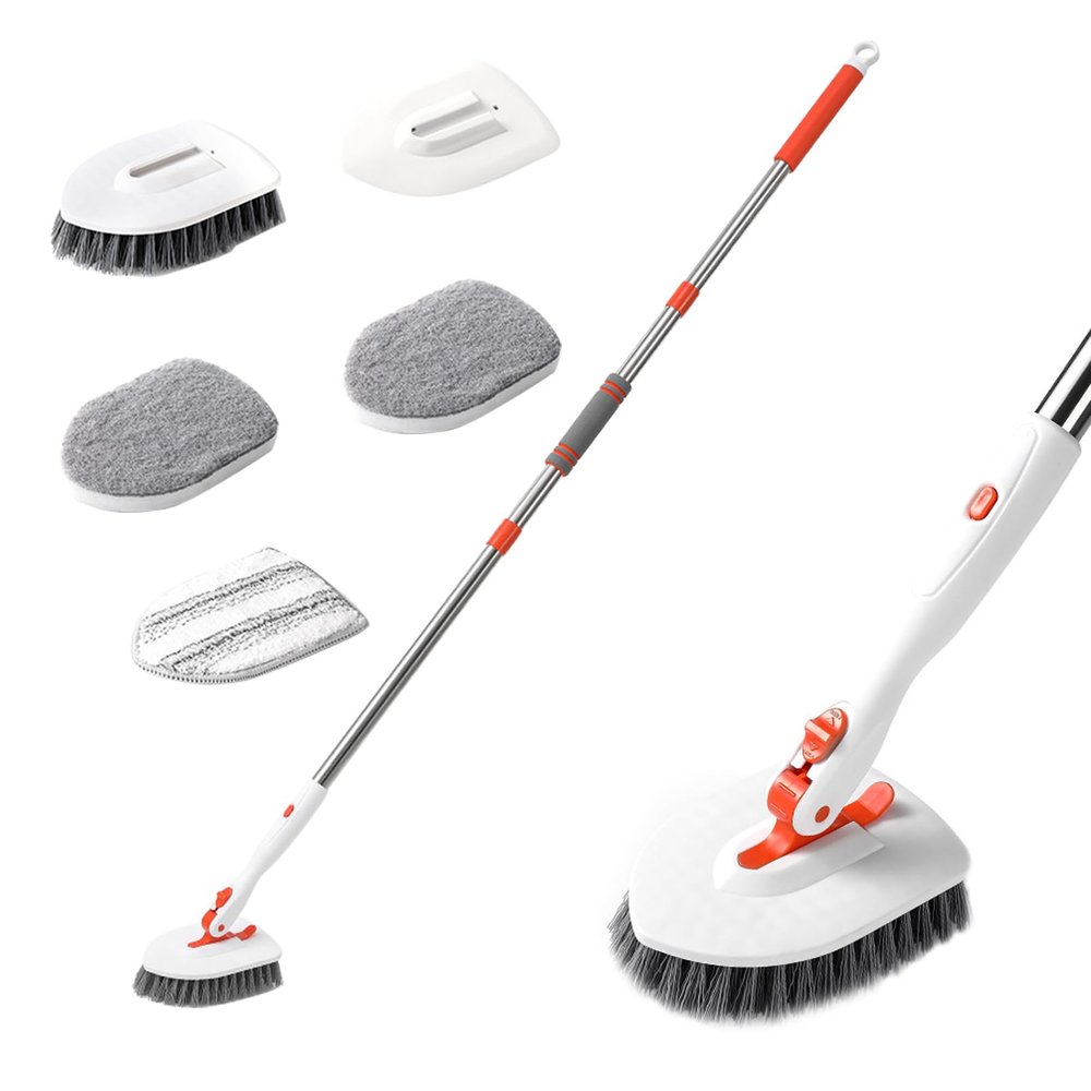 Scrubber with Handle Cleaning Brush Bathroom Scrubber Brush 133 cm Tubs and Tile Brush Shower Cleaning Brush Bathroom Floor Scrubber for Bathroom Bathtub Kitchen Glass Baseboard Tiles (C)