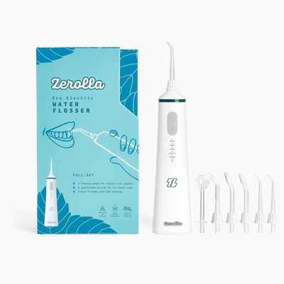 Zerolla Eco Electric Water Flosser Full Set | Cordless Dental Water Flossers for Teeth with 5 Flossing Modes & 6 Specialized Jet Nozzles | USB Rechargeable & IPX7 Waterproof Oral Plaque Remover Tool