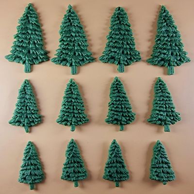 12 x Edible 3D Christmas Trees icing toppers, cake cupcakes decorations (Green) T046