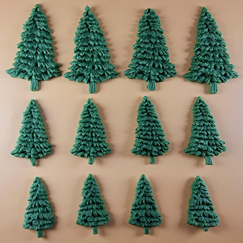 12 x Edible 3D Christmas Trees icing toppers, cake cupcakes decorations (Green) T046