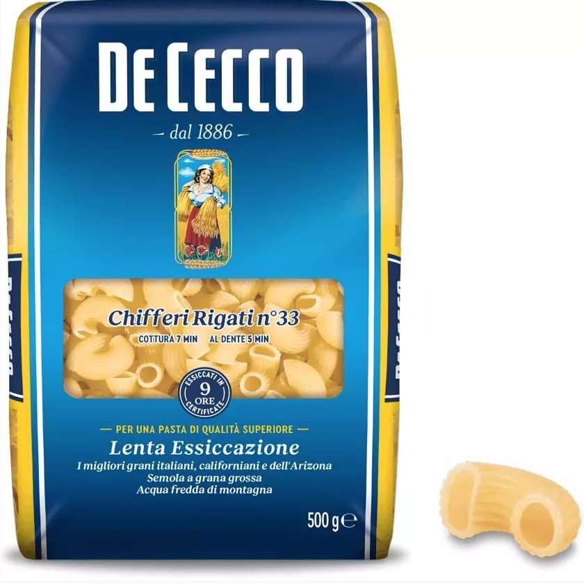 De Cecco Chiferi Rigate Pasta N33 500g - Pack of 3