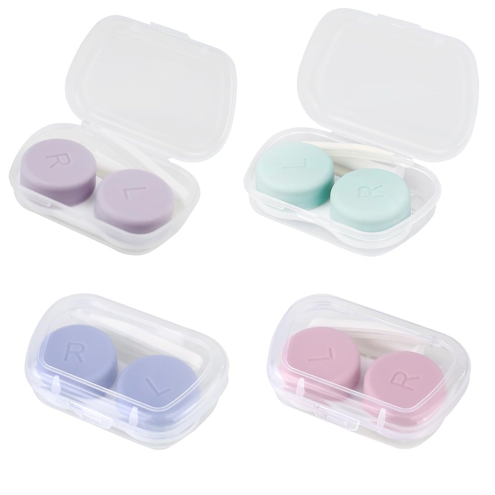 4 Pieces Contact Lens Case, Portable Contact Lens Case with Tweezers, Lens Carrying Rod, Contact Lens Holder for Left and Right Eye, Lens Case with Storage Box for Home Travel, Multiple, standard