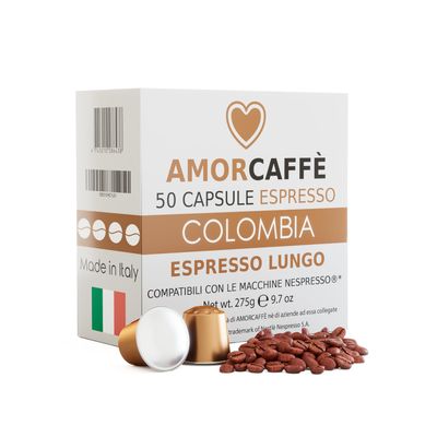 Amorcaffe 50 Aluminium Capsules Compatible with Nespresso Pods - Colombia Espresso