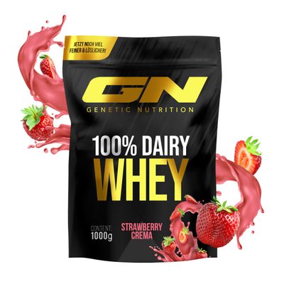 GN Laboratories 100% Dairy Whey Protein Powder 1 kg (Strawberry Crema) - Protein Powder with 23 g Protein per Serving, Ideal for Muscle Building and Preservation, Tested Quality, Made in Germany