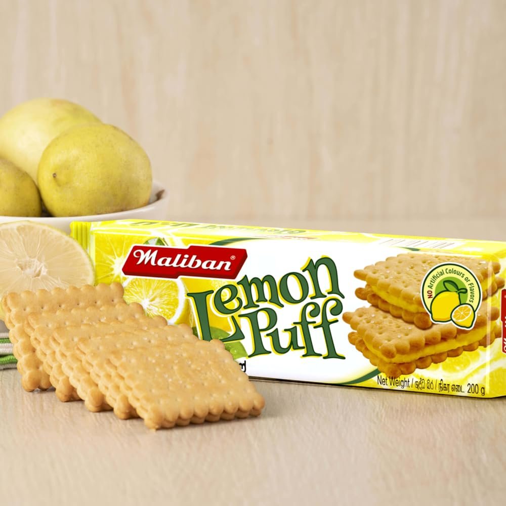 Maliban Lemon Puff Biscuit with Lemon Cream Halal Certified Lemon Biscuits | FabFinds Mug (15 Pack)