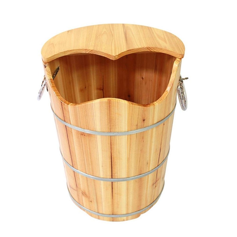 ,Bathroom Accessories Footbath Tubs,Massage Foot Barrel,Volume Smooth Surface Sauna Wooden Bucket (Color : A) Present