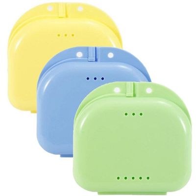 Wudaizhi 3pcs Denture Case Portable Denture Retainer Case Dental Orthodontic Retainer Box Denture Storage Container False Teeth Box