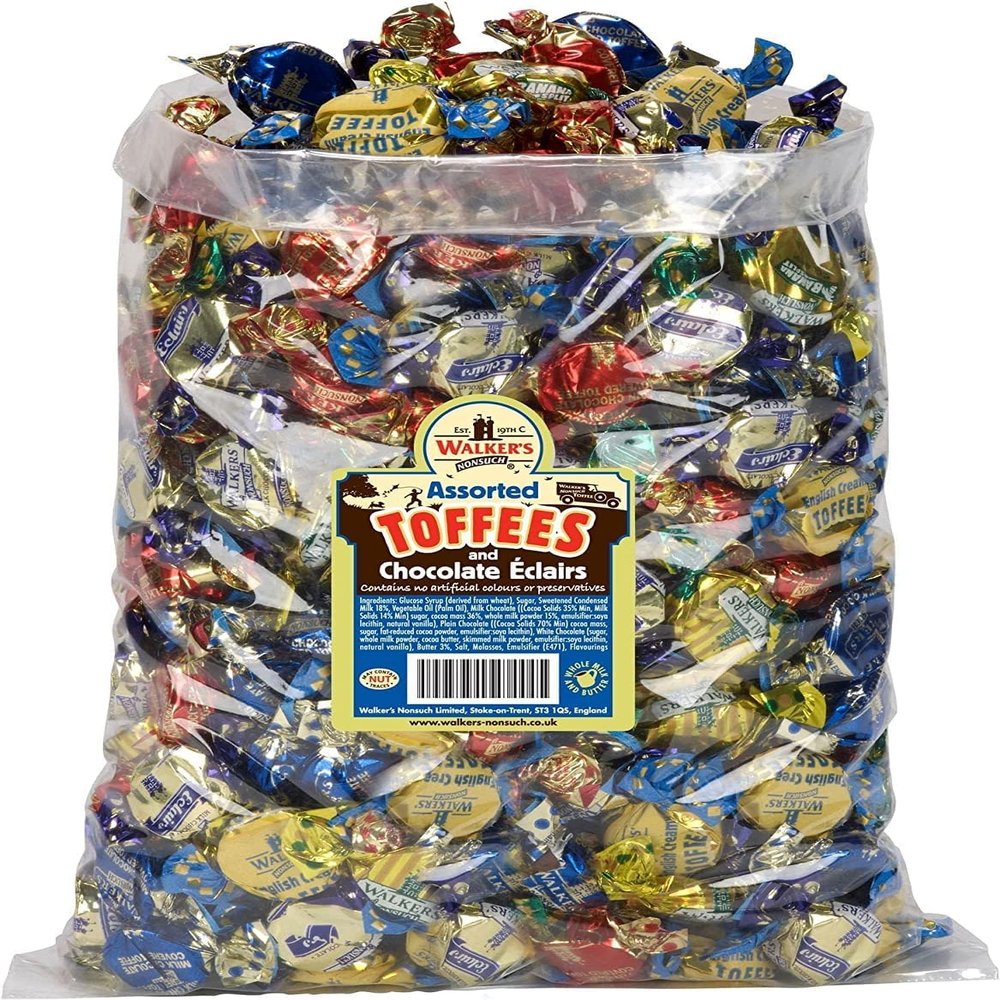 Walkers Nonsuch Milk, Brazil Nut, Liqurice, Eclairs Etc Assorted Toffees and Chocolate Eclairs Bulk Bags For All Occassions - Sold BY KIdzbuzz (2 Kg)