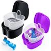 Keedolla Denture Box Case Orthodontic Dental Retainer False Teeth Holder with Strainer Basket, False Teeth Cleaning Container Retainer Cleaning Box Travel - Black and Purple view 1