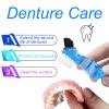 2 Pack Denture Case False Teeth Container with Brush, Denture Cup False Teeth Holder Denture Bath Box Soaking Case Travel with Strainer Basket - Black and Blue view 3