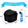 2 Pack Denture Case False Teeth Container with Brush, Denture Cup False Teeth Holder Denture Bath Box Soaking Case Travel with Strainer Basket - Black and Blue view 4