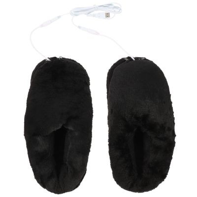 ABOOFAN Usb Electric Heating Shoes Winter Warm Slippers Black Plush Household Foot Warmer Portable Reusable Heated Foot Protector for Indoor Home Use