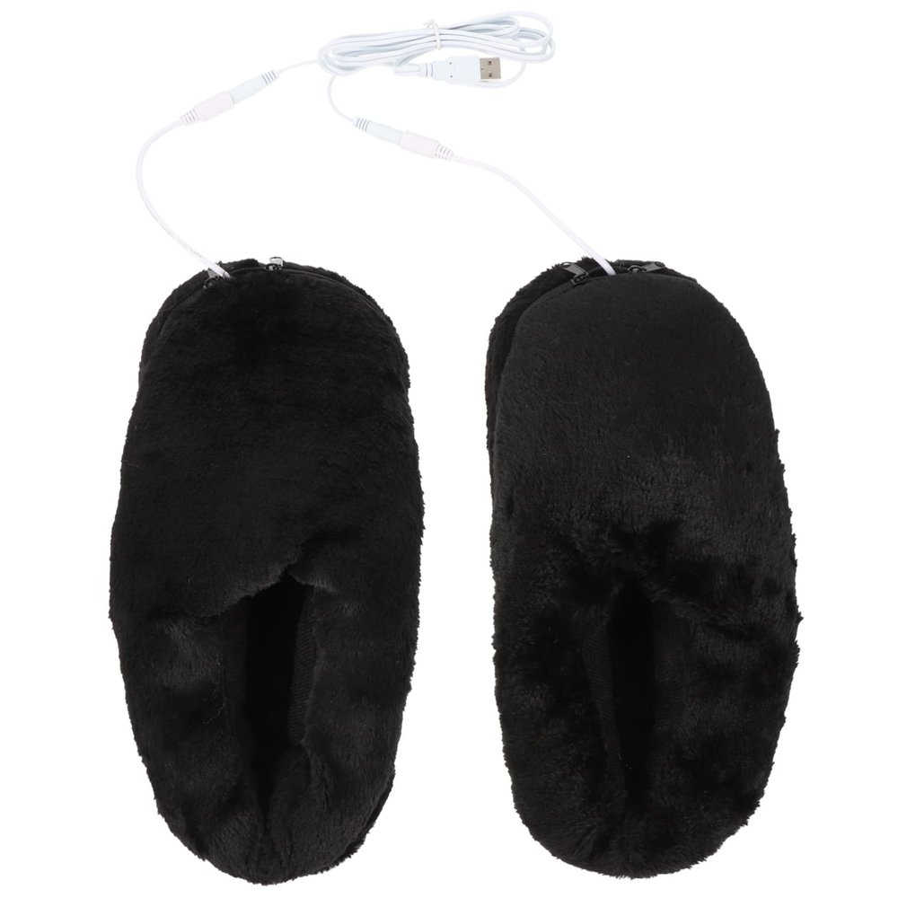 ABOOFAN Usb Electric Heating Shoes Winter Warm Slippers Black Plush Household Foot Warmer Portable Reusable Heated Foot Protector for Indoor Home Use