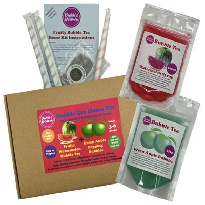 Fruity Watermelon with Green Apple Popping Bobas Bubble Tea Kit 3 to 6 Drinks