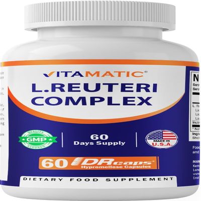 Vitamatic Lactobacillus Reuteri Complex 22 Billion CFU per Delayed Release Capsule 60 Capsules Digestive & Gut Health Support with Prebiotic Inulin Fiber