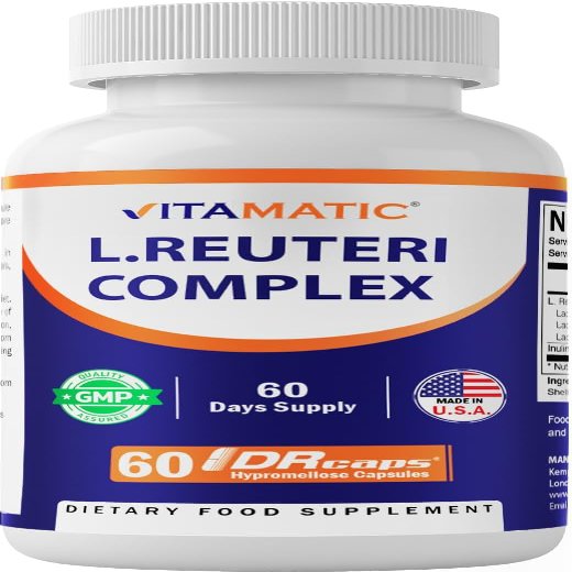 Vitamatic Lactobacillus Reuteri Complex 22 Billion CFU per Delayed Release Capsule 60 Capsules Digestive & Gut Health Support with Prebiotic Inulin Fiber