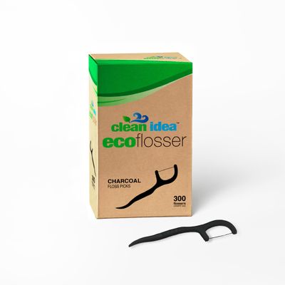 Clean Idea EcoFlosser 300 Picks - Charcoal Dental Floss Picks for Teeth Cleaning - Biodegradable Floss Picks - Dental Floss Picks - Plant Based - Vegan - Sustainable - Eco Friendly