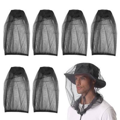 Mosquito Head Net 6Pcs Black Midge Net Breathable Midge Net Head Cover for Hat Sun Protection Mosquito Net for Hiking Camping Garments