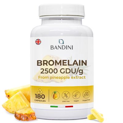 Bandini Bromelain 180 Capsules 1000mg | 2500GDU High Strength Digestive Enzyme Supplement | 180 Vegan Capsules
