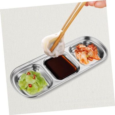 GETREY Sauce Bowls, soy sauce dish,3 pcs Dip Restaurant Korean Soy Vinegar Compartment Mini Sub- Saucer BBQ Sugar Grid Divided -Grid Plate Bowls Dipping Seasoning Condiment