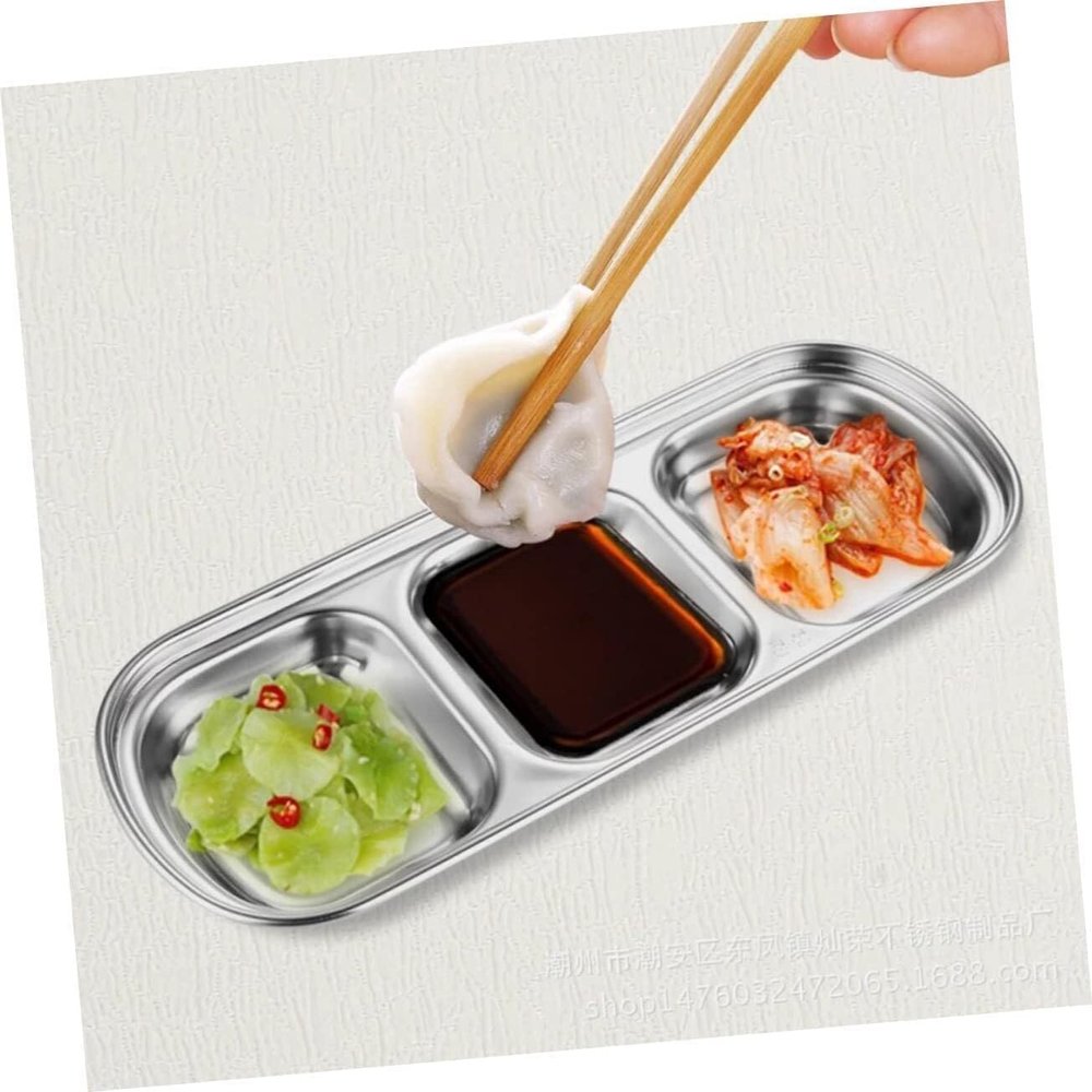 GETREY Sauce Bowls, soy sauce dish,3 pcs Dip Restaurant Korean Soy Vinegar Compartment Mini Sub- Saucer BBQ Sugar Grid Divided -Grid Plate Bowls Dipping Seasoning Condiment