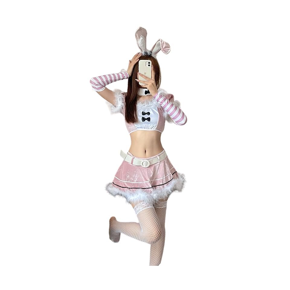 AHOR Christmas Dress Sweet Bunny Girl Costume Rabbit Woman Set Bunny Suit Sexy Lingeries Lady Cosplay New Year Maid Role Play Uniform