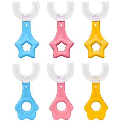 SWYSGS Pack of 6 Children's U-Shaped Toothbrush All Rounded 360 Food Grade Silicone Brush Head Baby Toothbrush (6-12 Years Old)