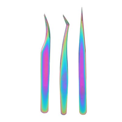 3PCS Stainless Steel Eyelash Tweezers Set with Box, False Eyelash Grafting Clip Tools for Different Clamping Requirements