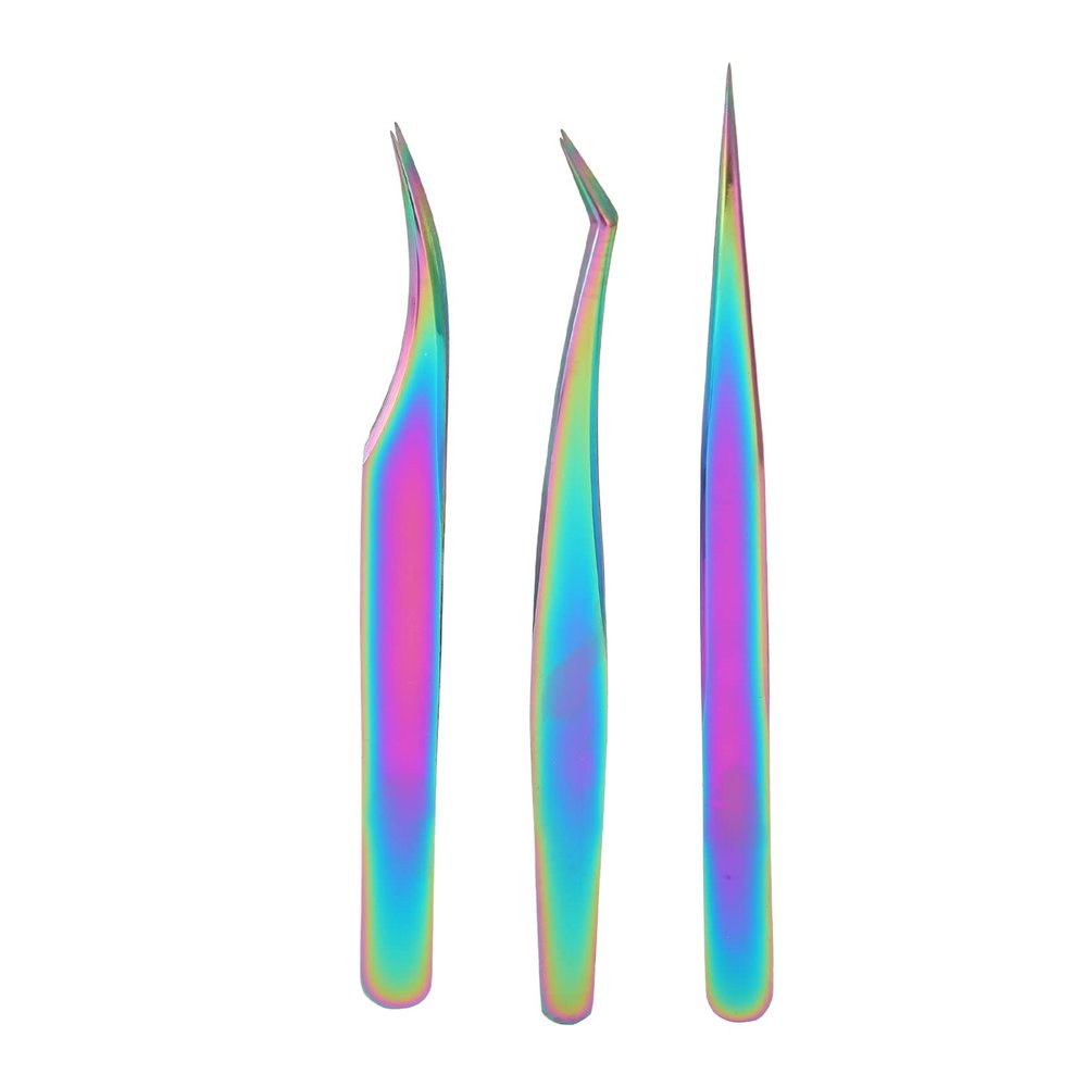 3PCS Stainless Steel Eyelash Tweezers Set with Box, False Eyelash Grafting Clip Tools for Different Clamping Requirements