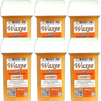 Waxee compatible for Veet EasyWax 50ml roll-on, roller wax cartridges, 6pcs Honey. (Wax cartridges only.)