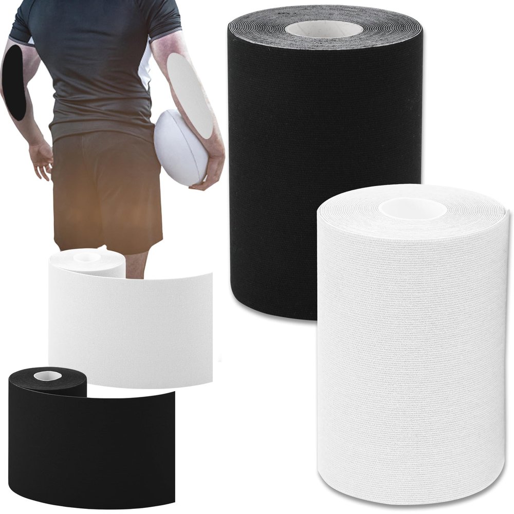 2pcs Football Turf Tapes, Kinesiology Muscle Support Tapes Waterproof Sport Tape Extra Wide Athletic Tape Ultra Sticky Football Tape for Arms Sport Exercises (Black & White)