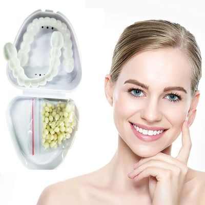 TISTIK Instant Veneers Fake Teeth, False Teeth Veneers Top Bottom Dentures Silicone Snap on Dentures Veneers Snap in Teeth Temporary Cosmetic Teeth Smile Snap on Veneers for Men and Women