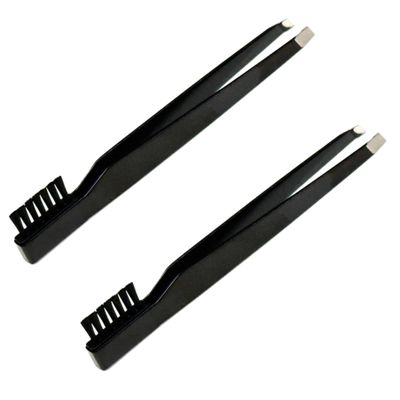 2 Tweezer & Brush Combo Grooming Tool for Men & Women - Tweezing Eyebrows DIY Professional Makeup Artists Travel Purse Makeup Bag Essential 2 in 1 tweezers  Tweezer on One End, Brush on Other End