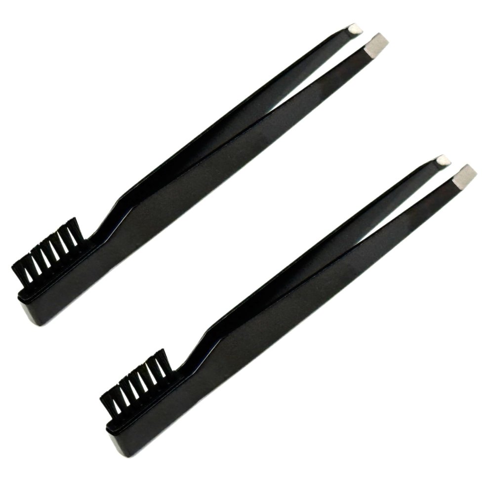 2 Tweezer & Brush Combo Grooming Tool for Men & Women - Tweezing Eyebrows DIY Professional Makeup Artists Travel Purse Makeup Bag Essential 2 in 1 tweezers  Tweezer on One End, Brush on Other End
