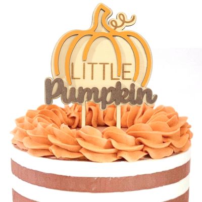 BOOMPA Halloween Pumpkin Wooden Cake Topper - Little Pumpkin First Birthday Cake Topper - Fall Season Wooden Cake Topper - Sweet Little Pumpkin Cake Accessories - Wooden Baby Shower Decoration