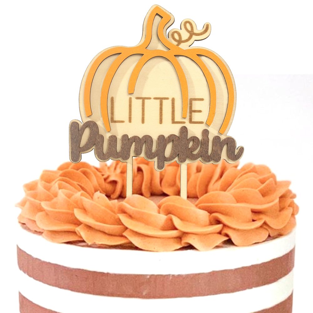 BOOMPA Halloween Pumpkin Wooden Cake Topper - Little Pumpkin First Birthday Cake Topper - Fall Season Wooden Cake Topper - Sweet Little Pumpkin Cake Accessories - Wooden Baby Shower Decoration