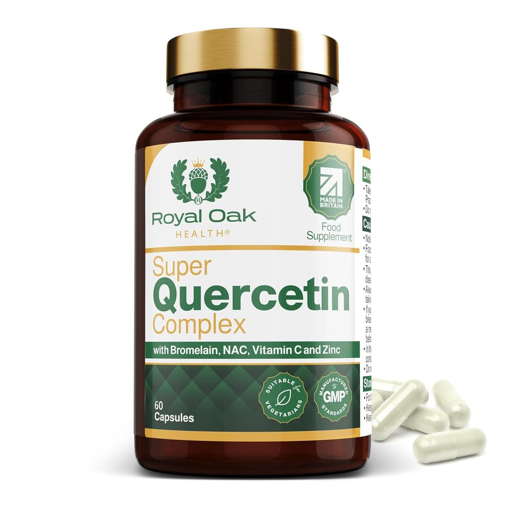 Royal Oak Health Super 500mg Quercetin Complex with Bromelain, NAC, Vitamin C & Zinc. High Strength Quercetin Supplement with 250mg N-Acetyl-L-Cysteine. UK Made 60 Capsules