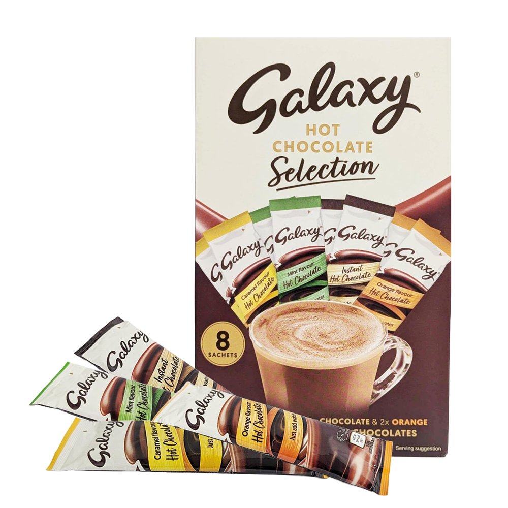 Hot Chocolate Gift Set for Christmas - Box of 8 Instant Hot Chocolate Sachets 4 Flavours Multipack 200g with Topline Card for Christmas Gifts, Stocking Fillers