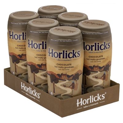 Horlicks Malted Chocolate 400g (Pack of 6) Just add water, Horlicks Chocolate Malted Milk Powder. High in Calcium, Zinc, Vitamin C, Vitamin D & Vitamin B12.