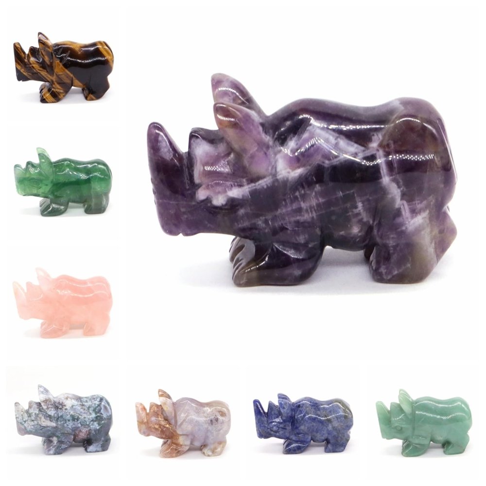 1pc Rhinoceros Figurine Healing Crystal Natural Stone Quartz Animal Gemstone Carving Sculpture Fengshui Reiki Home Spirit Decor