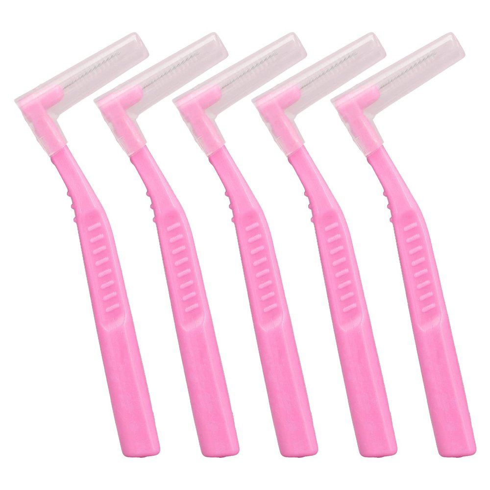 5 Pcs Interdental Brushes L Shaped Tooth Care Tool Soft Oral Dental Flossing Head Toothpick Cleaners for Cleaning Plaque Braces(Pink)