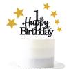 Pargleev Glittery 1st Happy Birthday Cake Topper with Star,Personalised 1 Birthday Cake Toppers Party Decorations Party Supplies for Baby Boys Girls Black Gold view 1