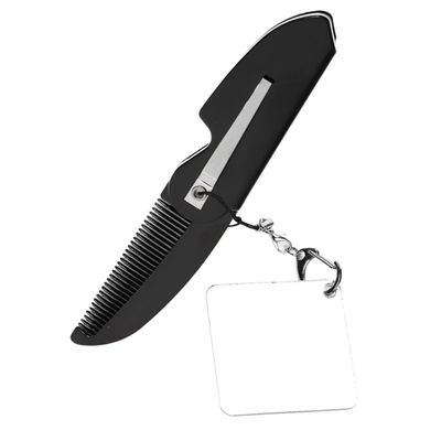 ABOOFAN Foldable Beard Comb Keychain with Small Square Mirror, Fine Tooth Folding Pocket Comb for Mens Travel Grooming and Mustache Care