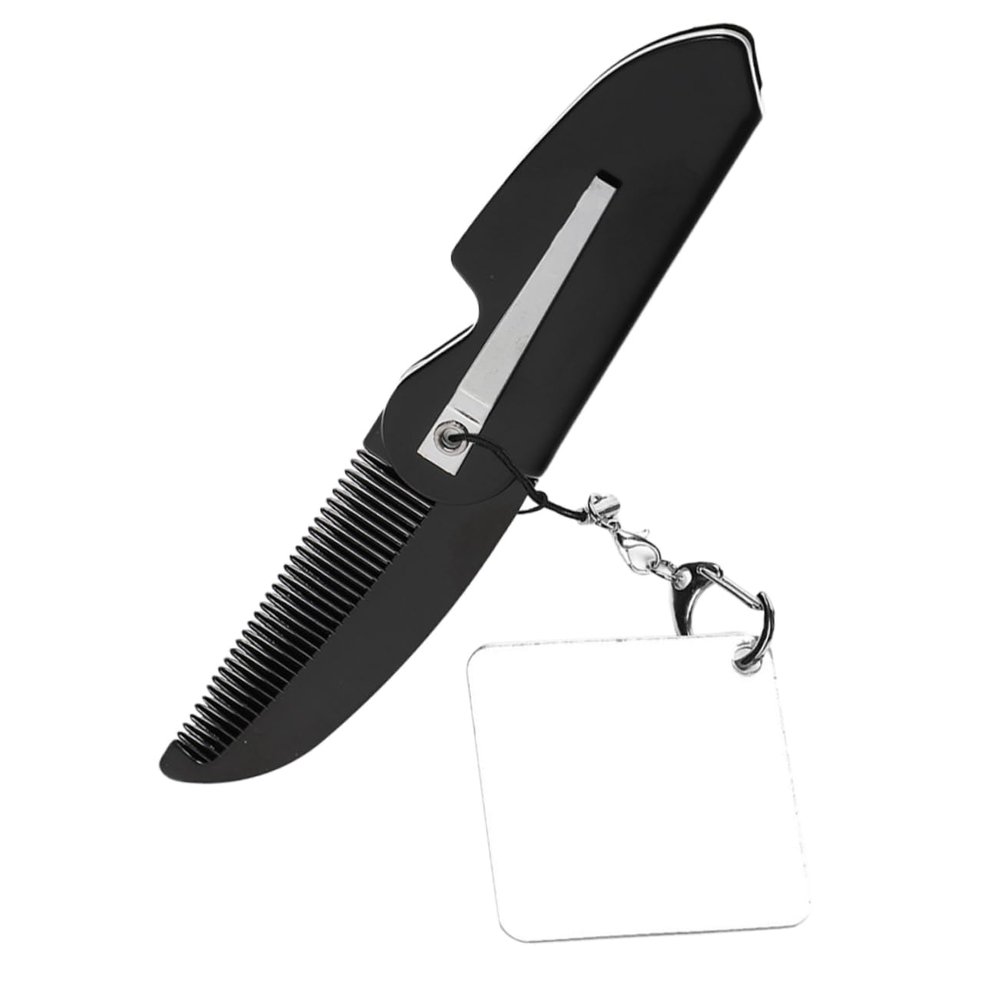 ABOOFAN Foldable Beard Comb Keychain with Small Square Mirror, Fine Tooth Folding Pocket Comb for Mens Travel Grooming and Mustache Care